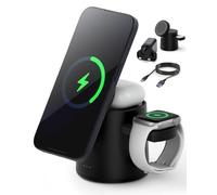 3 in 1 Wireless Charging Station for Apple, 15W Fast Phone Wireless Magnetic Charging, 75° Foldable Wireless Charger Stand for iPhone 16/15/14/13/12, Airpods Pro 2-4 & iWatch (Adapter Included)