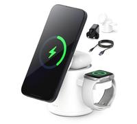 3 in 1 Wireless Charging Station for Apple, 15W Fast Phone Wireless Magnetic Charging 75° Foldable, Wireless Charger Stand for iPhone 16/15/14/13/12, Airpods Pro 2-4 & iWatch (Adapter Included), White