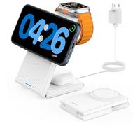 3 in 1 Wireless Charging Station for Apple-CIYOYO Foldable Magnetic Travel Fast Charger Stand for iPhone 17/16/15/14/13/12-Dock for Apple Watch 10/9/8/7/6/SE and AirPods Pro/4/3/2-White