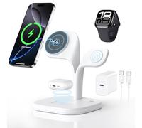 3 in 1 Wireless charging Station for MagSafe, Magnetic Wireless Charger for Apple Devices iPhone 16/15/14/13/12 Series, AirPods Pro 4/3/2, Apple Watch Series/ultra (Adapter Included) (White)