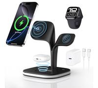 3 in 1 Wireless Charging Station for Apple MagSafe Charger for iPhone 17e Air 17 16 15 14 13 12 Series, Magnetic Stand for Apple Watch 11/10/9/8/7/6/5/4/3/2/Ultra/SE, for AirPods Pro/3/2(with 20W PD)