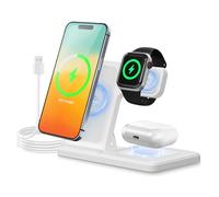 3 in 1 Wireless Charging Station for iphone Fast Wireless Charger Stand for Apple Watch, for Airpods Pro 4 3 2, for iphone 17/16/15/14/13/12/11/8/XS/XR/X/SE(No Plug Included) (White)