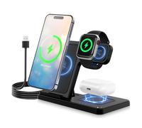 3 in 1 Wireless Charging Station for iphone Fast Wireless Charger Stand for Apple Watch, for Airpods Pro 4 3 2, for iphone 16/15/14/13/12/11/8/XS/XR/X/SE(No Plug Included) (Deep Black)