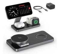 3 in 1 Wireless Charging Station for iPhone, Qi2 25W Fast Magnetic Travel Wireless Charger Dock, MagSafe Charger Stand for iPhone Air/17e/17/16/15/14/13/12, AirPods Pro 3 2 Apple Watch (35W Adapter)
