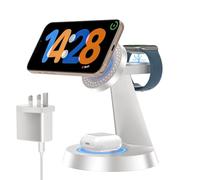 3 in 1 Wireless Charging Station for Magnetic, slitinto Portable Fast Wireless Charger Stand for iPhone 16/15/14/13/12, AirPods Pro 4 3 2 Apple Watch (Adapter Included)-White