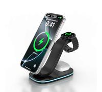 3 in 1 Wireless Charging Station for Qi2 Apple Multiple Devices, 30W USB C Adapter&Light, Fast Magnetic Charger Stand Compatible with iPhone 16 15 14 Pro Max, Apple Watch Series 10 9 & Airpods 4 3 Pro