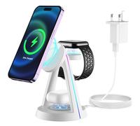 3 in 1 Wireless Charging Station,Magnetic Wireless Charger for iPhone 16 15 14 13 12 Pro/Max/Plus/Mini and iWatch 9/8/7/6/5/4/3/2/SE/Ultra, Charging stand for AirPods 3/2/Pro (with 18W Adapter), White