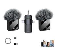 3 in 1 Wireless Lavalier Microphone Clip-on for iPhone Android Mobile Phone Wireless Mini Microphone for YouTube, TikTok, Vlog, Video Recording, Interview Camera Podcast