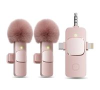 3 in 1 Wireless Lavalier Microphone for iPhone, iPad, Android, Camera, Mini Microphone, 7-Hour Battery, High Definition Sound Quality for Interview, Video Podcast, Vlog (Pink)
