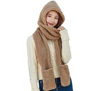 3 in 1 Women Long Hooded Scarf With Mitten Winter Thick Warm Hoodie Pocket Hat Scarf Neckwarmer