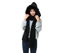 3-in-1 Women's Hooded Scarf with Mittens, Neck Warmer Hoodie Bag, Winter Super Soft Plush Full Hood Warm Thermal Fleece Hats with Ears, Pocket, Scarf