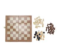 3 in 1 Wooden Chess Pieces Set with Folding Checkers Board, Pine Wood Chessboard for Kids and Adults, Includes Chess, Checkers and Dice for Home School Travel Use