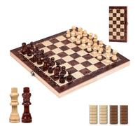 3-in-1 Wooden Chess Set - Backgammon & Draughts Board Games, Classic Family Strategy Game for Adults & Kids, Foldable Travel Board