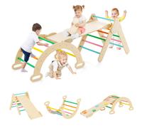 3-in-1 Wooden Climbing Triangle Set with Reversible Ramp and Arch - Toddler Climber, Beech Wood, Adjustable Height, Burr-Free Safe Finish
