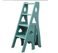 3 in 1 Wooden Folding Library Ladder Chair Multifunctional Step Stool & Display Shelf Home Storage Solution 331lbs Capacity Light Gray Green Finish