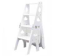 3-in-1 Wooden Folding Library Ladder Chair, Multifunctional Step Stool, Display & Storage Shelf, Foldable Home Ladder, 331lbs Capacity, White Color, Perfect for Libraries & Home Use