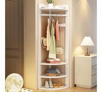 3-in-1 Wooden Hall Tree with Shoe Storage Freestanding Coat Rack with Open Compartments Corner Entryway nizer for Hallway & Bedroom (White)