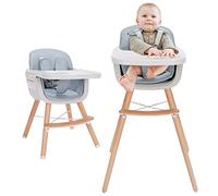 3-in-1 Wooden High Chair,Baby High Chair with Adjustable Legs & Dishwasher Safe Tray, Made of Sleek Hardwood & Premium Leatherette, Blue Color