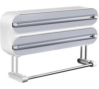 3 in 1 Wrap Organizer with Cutter Includes 2 Rolls of Plastic Wrap and Aluminum Foil Dispenser for Kitchen Storage Organization Holder，Refillable Magnetic Plastic Wrap Dispenser with Slide Cutter