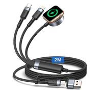3 in 2 Charger Cable for Apple Watch and iPhone, 2M Nylon iWatch Charger iphone and Apple Watch Fast charger USB C Magnetic Charging Cable for iWatch Series 9/8/7/6/SE/Ultra,iPhone 16 15 14 13 12 11