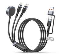 3 in 2 Multi Charger Cable for Apple Watch iWatch Charger, 2M iWatch charger iPhone Watch Fast Charge USB C Magnetic Charging Cable for iWatch Ultra/SE/10/9/8/7/6/5/4/3/2/1 & iPhone 16/15/14/13/12/11