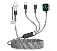 3 in 2 Nylon Braided Multi Charger Cable for Apple Watch Charger and iPhone | USB C Magnetic iWatch Charger for iWatch Ultra/SE/11/10/9/8/7/6/5/4/3/2/1 & iPhone 17/16/15/14/13/12/11/iPad/AirPods/Samsung