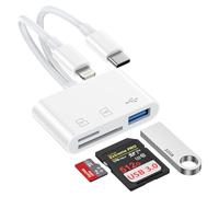 3 in 2 SD Card Reader for iPhone, Lightning USB C SD Card Reader Adapter | Camera Memory Card Reader mit SD/Micro SD/USB OTG Adapter, for iPhone 17/16/15/14/13/12/11, i Pad, Samsung, Laptop, MacBook