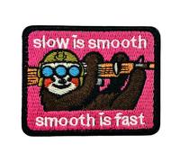 3 in Slow is Smooth, Smooth is Fast Embroidery Patch,Pink Hook and Loop DIY Patches, Military Tactical Morale Cloth Badges for Backpacks Bags Vest Dog Harness,Jackets