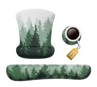 3 in1 Keyboard Mouse Pad Set, Wrist Rest Support Ergonomic Gel Mouse Pad & Memory Foam Keyboard Set Non-Slip Rubber PU Base Easy Typing and Relieve Wrist Pain Mouse Mat for Office -Green Forest