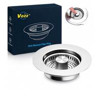 3 in1 Kitchen Sink Drain Strainer & Sink Stopper, Stainless Steel Kitchen Drain Plug & Sink Installation Parts with Anti-Clogging Basket, Fit US Standard 3-1/2'' Sink Drain Hole