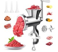 3 In1 Meat Grinder Manual Mincer - Manual Meat Grinder Sausage Maker Meat Grinders For Home Use Fast And Effortless For All Meats (Silver) (#10)