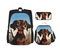 3 in1 Travel Laptop Backpack with Lunch Bag and Pencil Case Casual Daypack | Backpack For Men Women Laptop Bags Lunch Box Pen Bag Set I Love My Dog Dachshunds Travel Rucksack