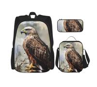 3 in1 Travel Laptop Backpack with Lunch Bag and Pencil Case Casual Daypack | Backpack For Men Women Laptop Bags Lunch Box Pen Bag Set Watercolor Of Hawk Sitting In The Tree Travel Rucksack