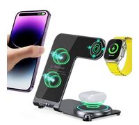 3 in1 Wireless Charger Station, TECHGEAR 15W Fast Wireless Metal Charging Dock Stand for iPhone 16/1514/13/12/11/Pro/Max/Plus,Air Pods 3/2/1/Pro,Apple Watch Series 10-2, Samsung S24/23/22/21 Ultra etc