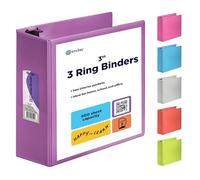 3 Inch Binder 3 Ring Binders Purple, Slant D-Ring 3” Clear View Cover with 2 Inside Pockets, Heavy Duty Colored School Supplies Office and Home Binders - by Enday