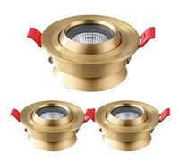 3 Inch Brass LED Downlight Set Of 3, Baffle Trim,5W/7W/10W All Copper Recessed Lighting COB Spotlight,85LM/W,40° Beam Angle COB Recessed Lights Cutting size: 75mm