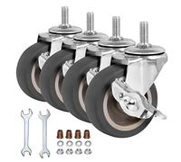 3 Inch Caster Wheels, Threaded Stem Casters Set of 4, Heavy Duty Swivel Wheel with Brake, Metric Size M8-25 (Screw Diameter 8mm, Screw Length 25mm) Casters for Wire Shelving, Furniture Dolly
