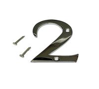 3-Inch Chrome Door Numbers - Screw On Number 2, Elegant & Bold, Suitable for All Door Types