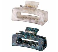 3 inch Hair Claw Clips Cutout Tortoise Shell Celluloid Hair Jaw Clips French Design Rectangle Hair Clamp for Thin, Curly, Thick Hair Non Slip Banana Clips for Women Ladies Mother (2 Pack)