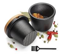 3 Inch Heavy-Duty Cast Iron Spice Grinder with Wood Lid & Cleaning Brush