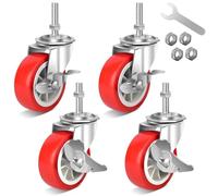 3 Inch Heavy Duty Stem Casters Swivel Wheels with Brake - 3/8" -16 x 1-1/2" (Stem Diameter 3/8", Stem Length 1-1/2"),Set of 4 with Locking Threaded Stem Caster Wheels - Load 600lbs