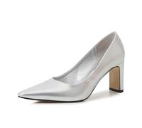 3 Inch High Heels for Women | 7.5cm Block Heel Pointed Toe Pumps for Wedding, Office, Dances, Birthday Party | Multiple Colors,Silver,2 UK