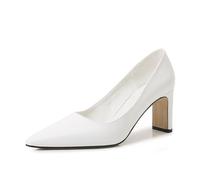 3 Inch High Heels for Women | 7.5cm Block Heel Pointed Toe Pumps for Wedding, Office, Dances, Birthday Party | Multiple Colors,White,2 UK