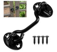 3 Inch Hook and Eye Latch, Stainless Steel Cabin Gate Hook and Eye Latch, 75mm Cabin Hooks for Wooden Gates Door Gate Window Closet Shed Hardware Catch Silent Holder (Black, 75mm)