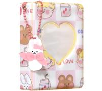 3 Inch Kpop Photocard Binder Holder Book, 40 Pockets Mini Photo Album Kpop Photocard Binder, Love Heart Hollow Photo Card Holder Kpop Album with Lovely Pendant for Photo Collection (Pink)