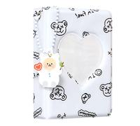 3 Inch Kpop Photocard Binder Holder Book,Mini Photo Album Kpop Photocard Binder, Love Heart Hollow Photo Card Holder Kpop Album 40 Pockets with Lovely Pendant for Photo Collection ( White )