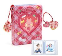 3 Inch Mini Photo Album, Kpop Photocard Holder Book 40 Pockets with Heart Cherry Pendant and Rabbit Card, Love Heart Hollow Out Photocard Binder for Collecting Picture