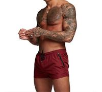 3 Inch Quick Dry Mens Athletic Gym Workout Sports Shorts Swim Trunks with Mesh Lining and Zipper Pockets, Maroon, Medium
