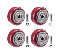 3 Inch Red Caster Wheels, 4 PCS Heavy Duty PU Board Caster Replacement | Cart Dolly Wheels for Platform Trucks, Trolly Cart, Grill, up to 264 LBS/ 120 KG with 3/8" Axle