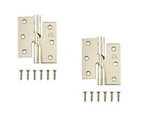 3 Inch Right Handed Rising Butt Door Hinges - Brass Plated Steel Square Corner Hinges for Internal & External Wooden Doors - 1 Pair with Screws